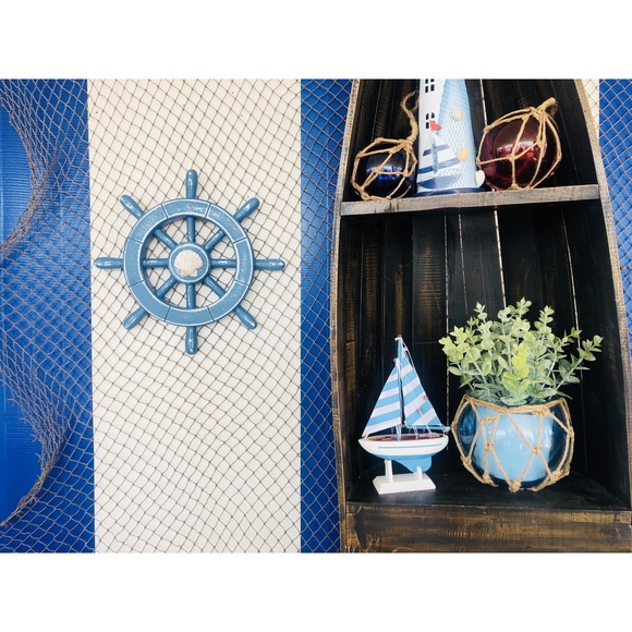 Rustic All Light Blue Decorative Ship Wheel With Seashell 12"" - Picture 3 of 3